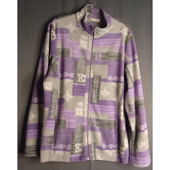 Allison Daley Fleece Full Zip Sweatshirt Purple Gray Print Womens Size Large - Picture 2 of 9